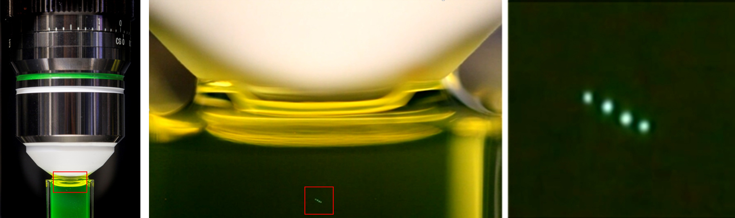 3 Bilder Mikroskop-Objektiv und Erzeugung von Hologrammen